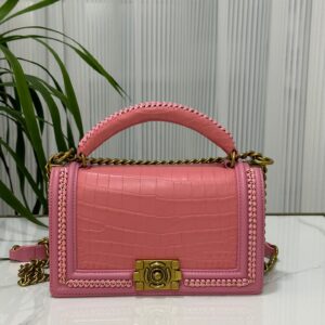 Genuine Crocodile Leather Top Handle Cross Body Flap Chain Bag Pink