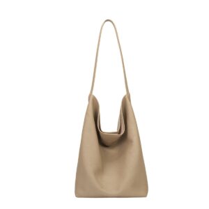 Genuine Cowhide Slouchy Tote Bag 2-in-1 Set – Large Capacity Underarm Shoulder Bag with Drawstring Pouch