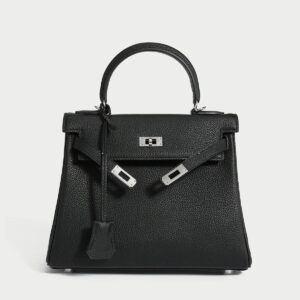 Queens Mini Top Handle Palm-Grain Calfskin Bag – Structured Leather Satchel with Turn-Lock Closure