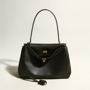 Utilitarian Structured Leather Flap Bag – Professional Top Handle Bag with Turn-Lock Closure
